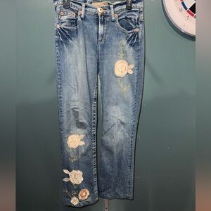 Z. Cavaricci Blue Straight Leg Jeans with Floral Embroidery